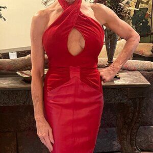 North Beach Leather Red Leather & Suede Halter Dress (Size XS)